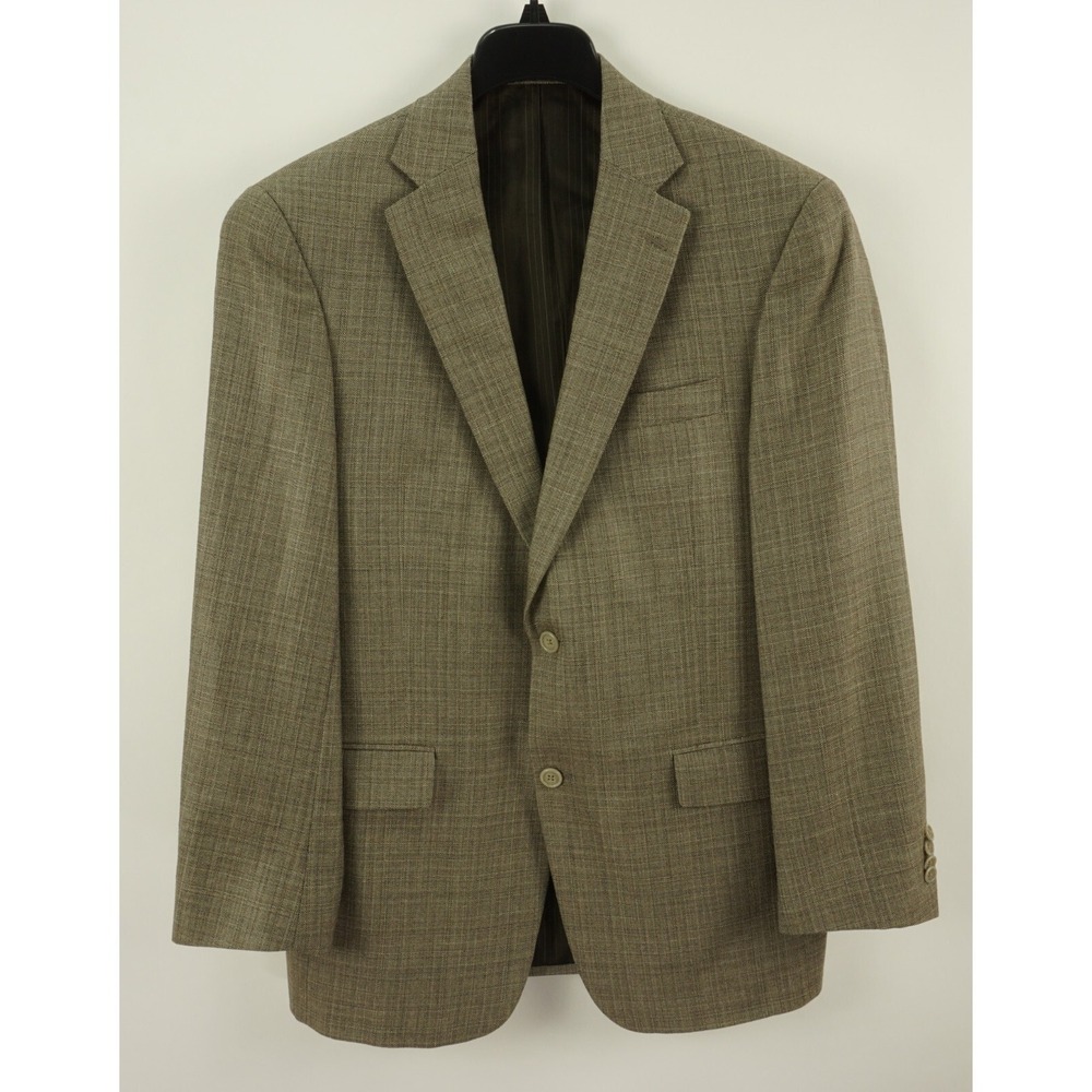 Hart Schaffner Marx Wool Linen Men's 40R Light Brown Woven Plaid Vented Blazer